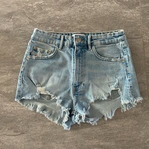 Zara Light Blue Frayed Jean Shorts